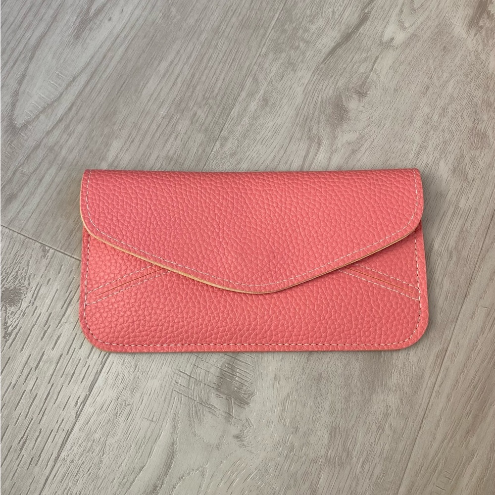Pink Vegan Leather Clutch Cardholder with Contrasting Yellow